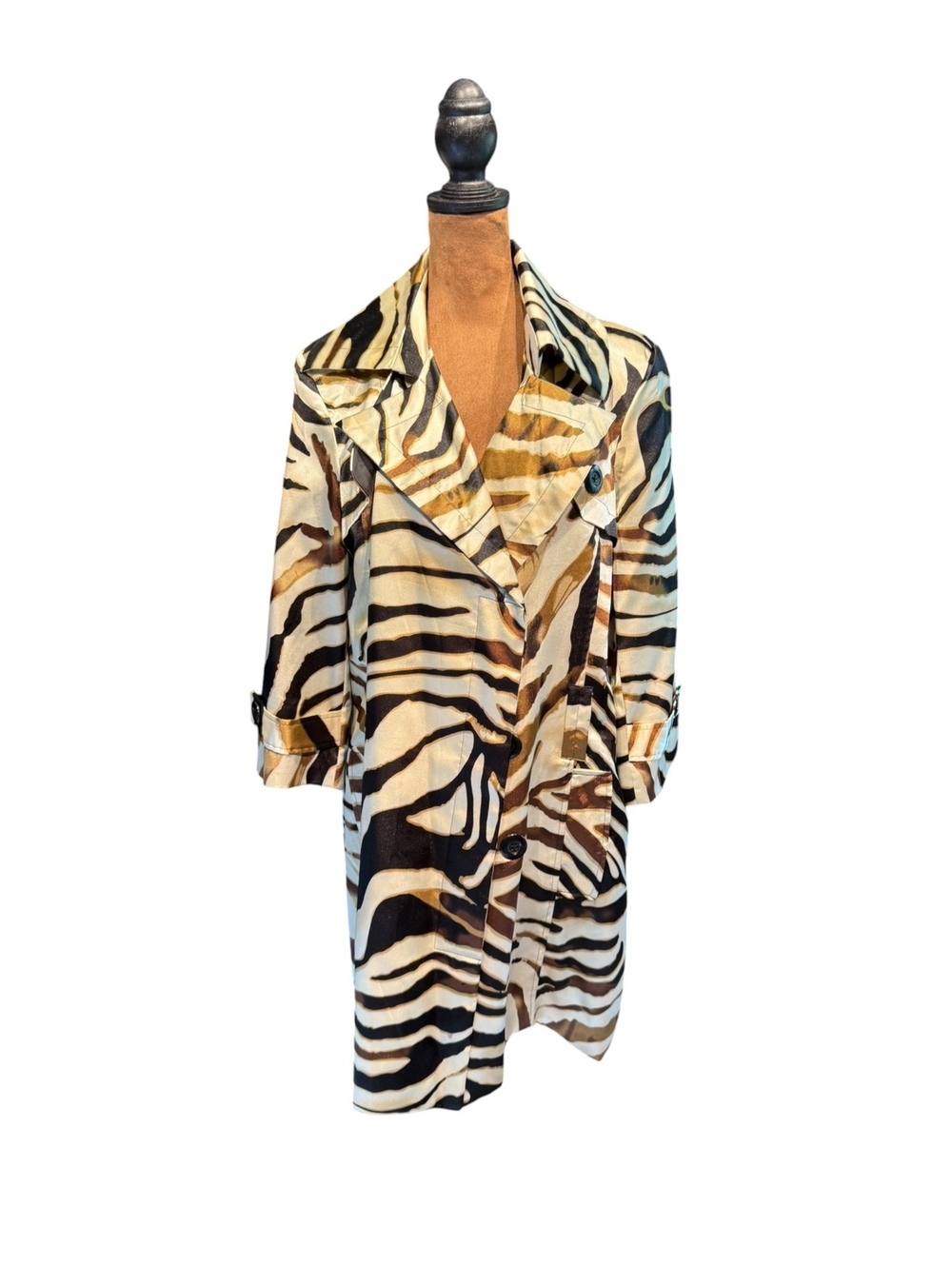 Robert Louis Zebra Print 3/4 Sleeve Satin Jacket
